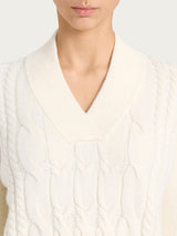 Maglia con scollo a V e trecce alternate in Natural Soft Bianchi Donna - Ragno