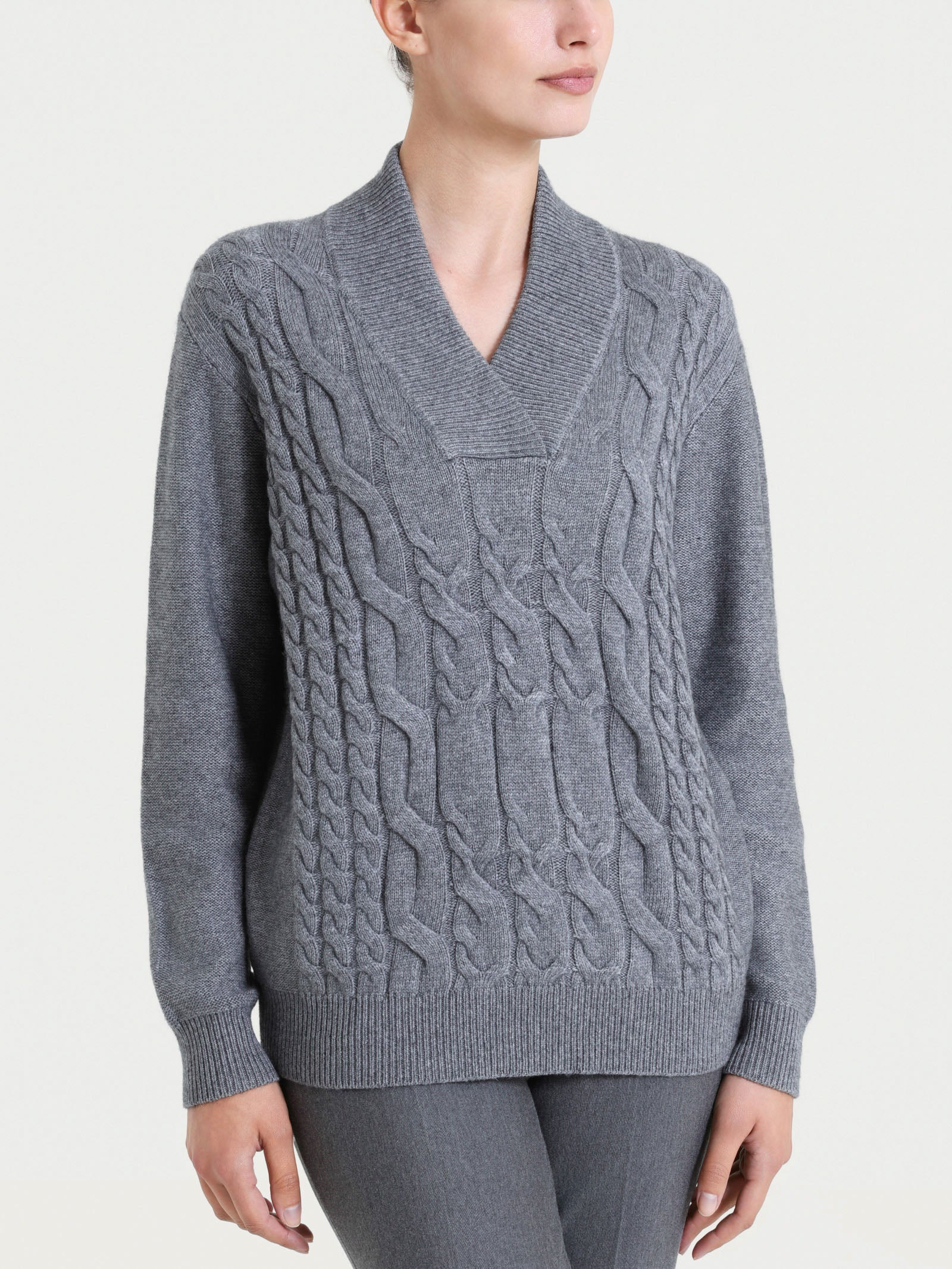 Maglia con scollo a V e trecce alternate in Natural Soft Neri Donna - Ragno