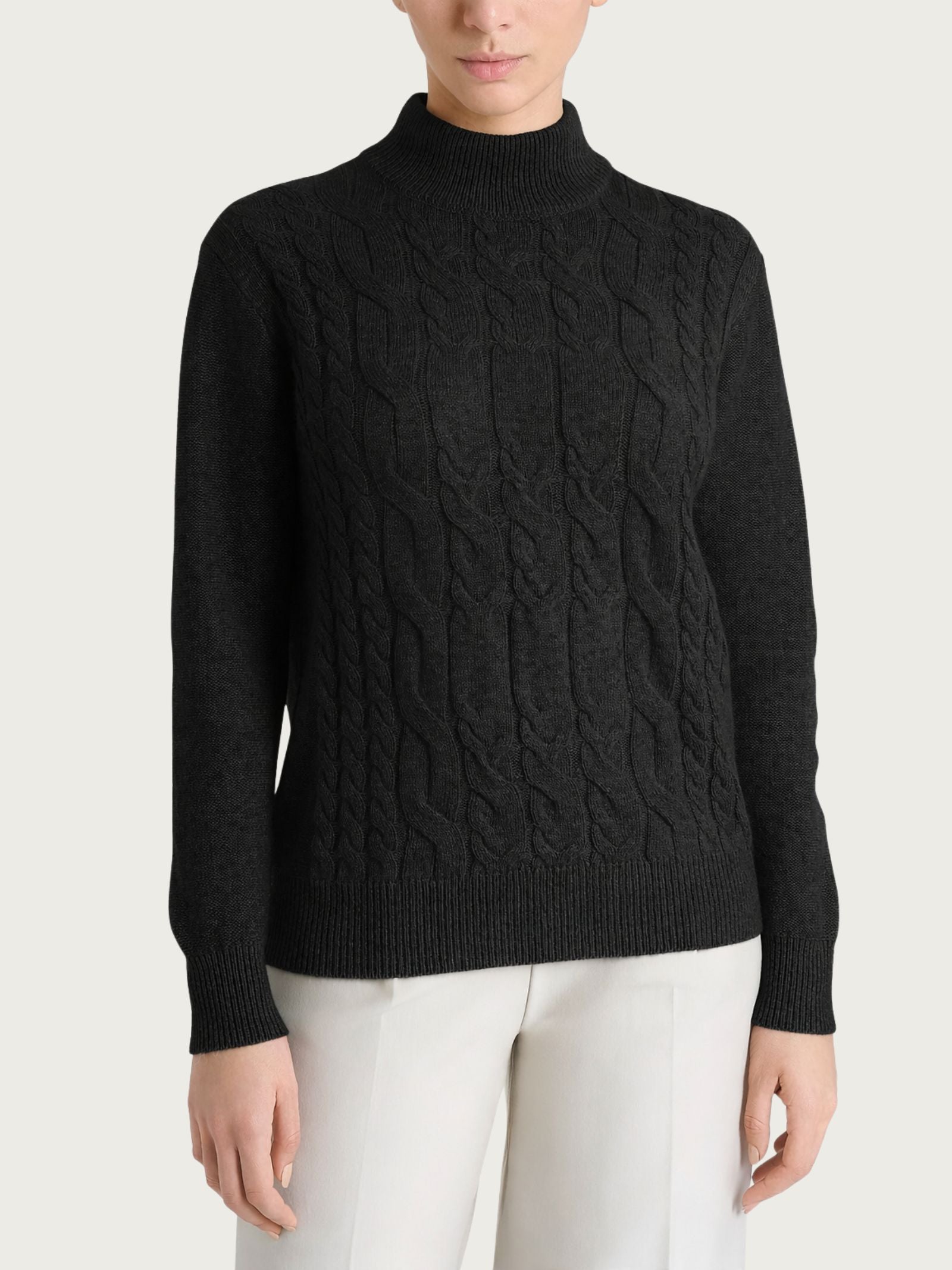 Lupetto con trecce alternate in Natural Soft Neri Donna - Ragno