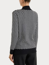 Jersey con cuello en V y estampado de espiga en Super Soft Negro para mujer - Ragno