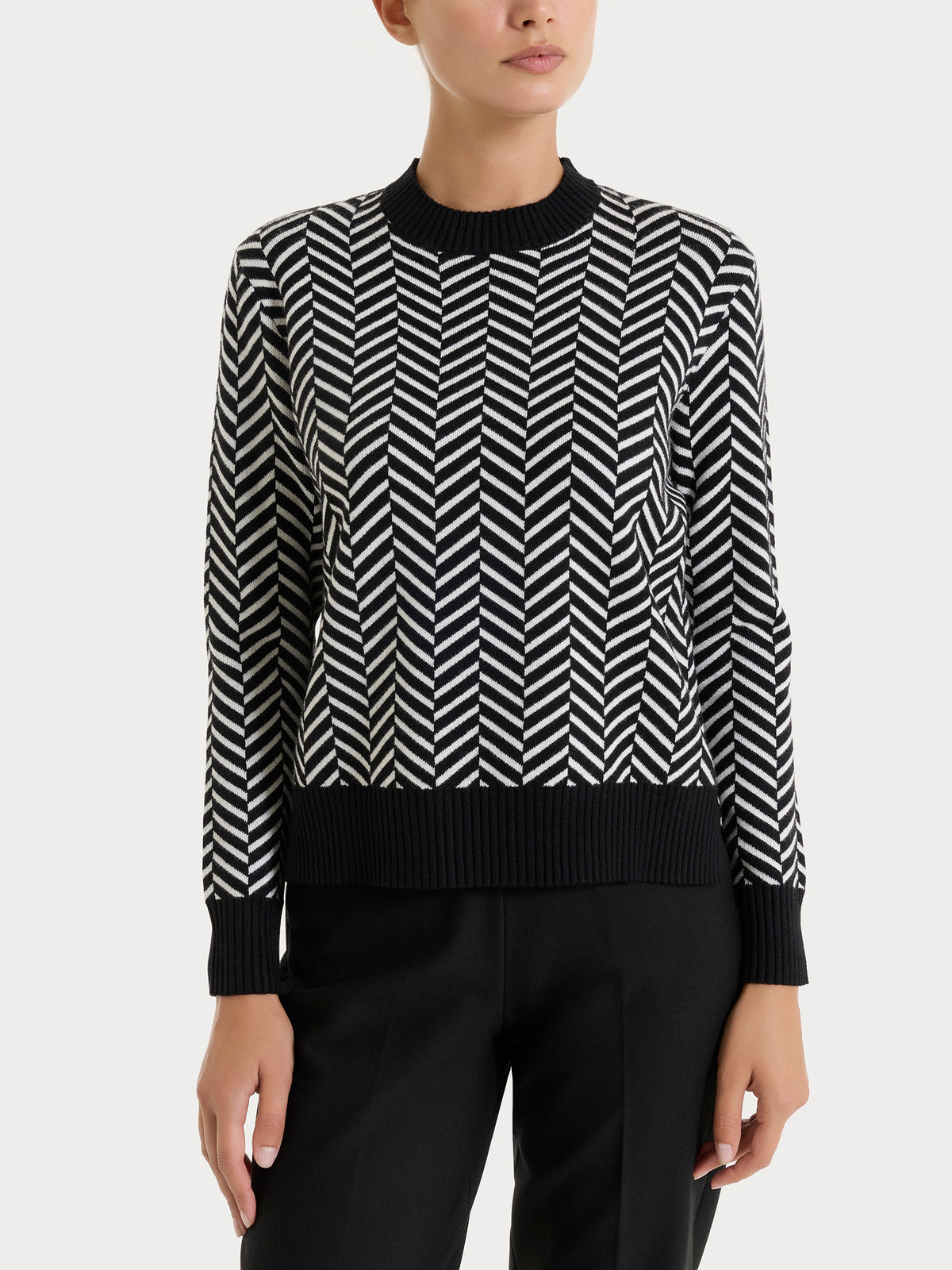 Maglia girocollo con fantasia spigata in Super Soft Neri Donna - Ragno