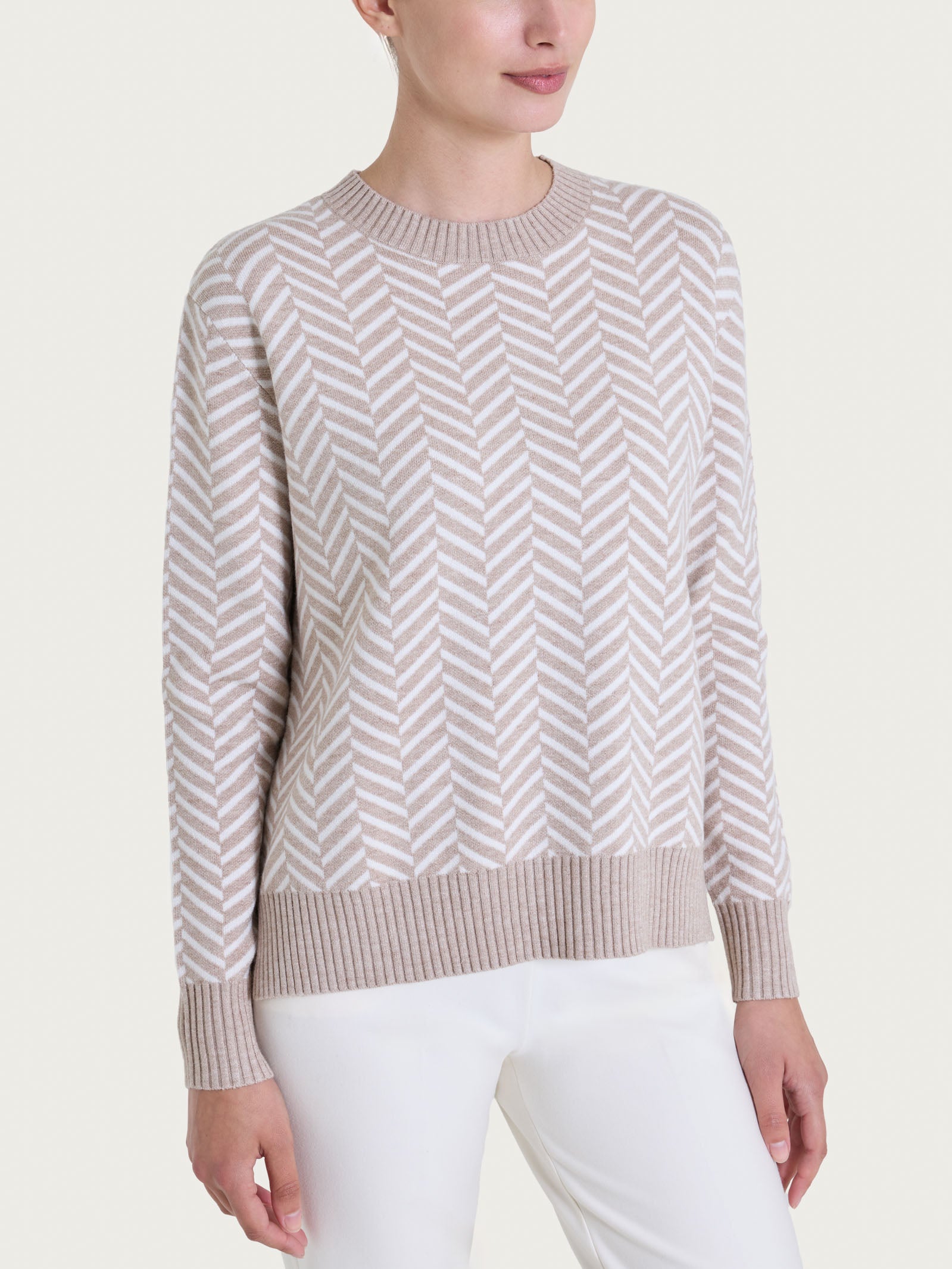 Maglia girocollo con fantasia spigata in Super Soft Grigi Donna - Ragno