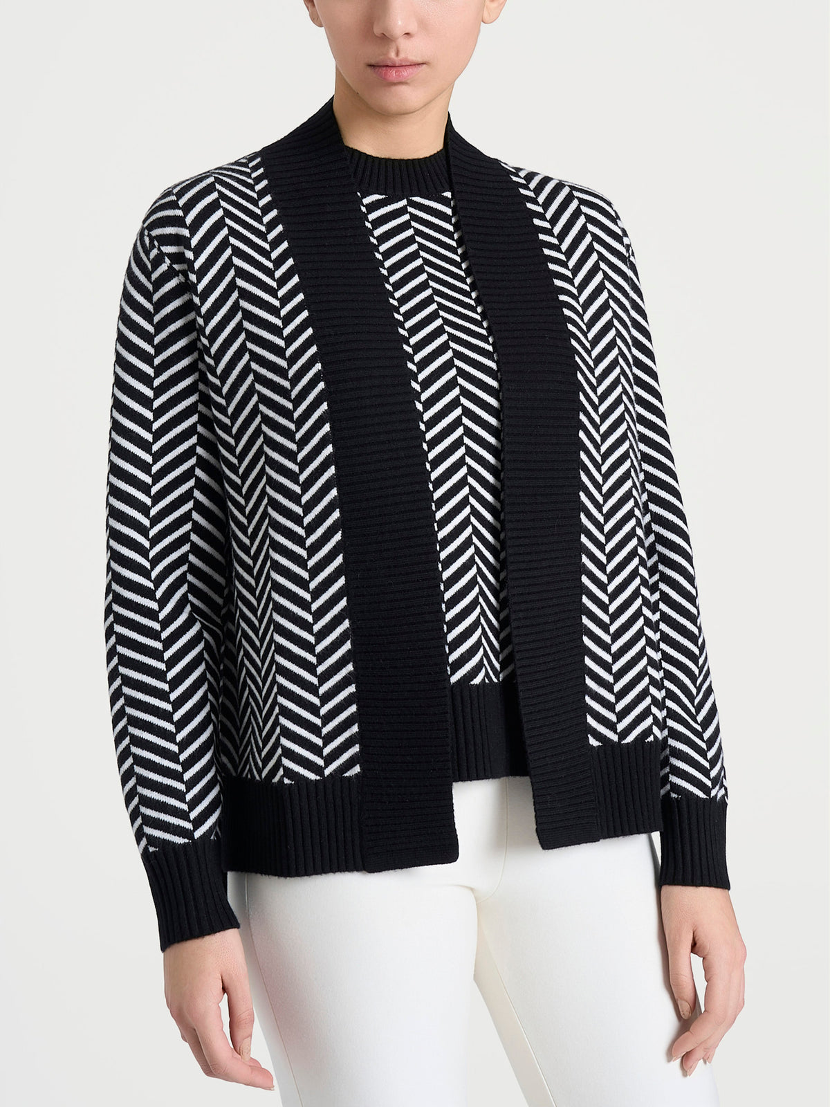Cardigan aperto con fantasia spigata in Super Soft Neri Donna - Ragno