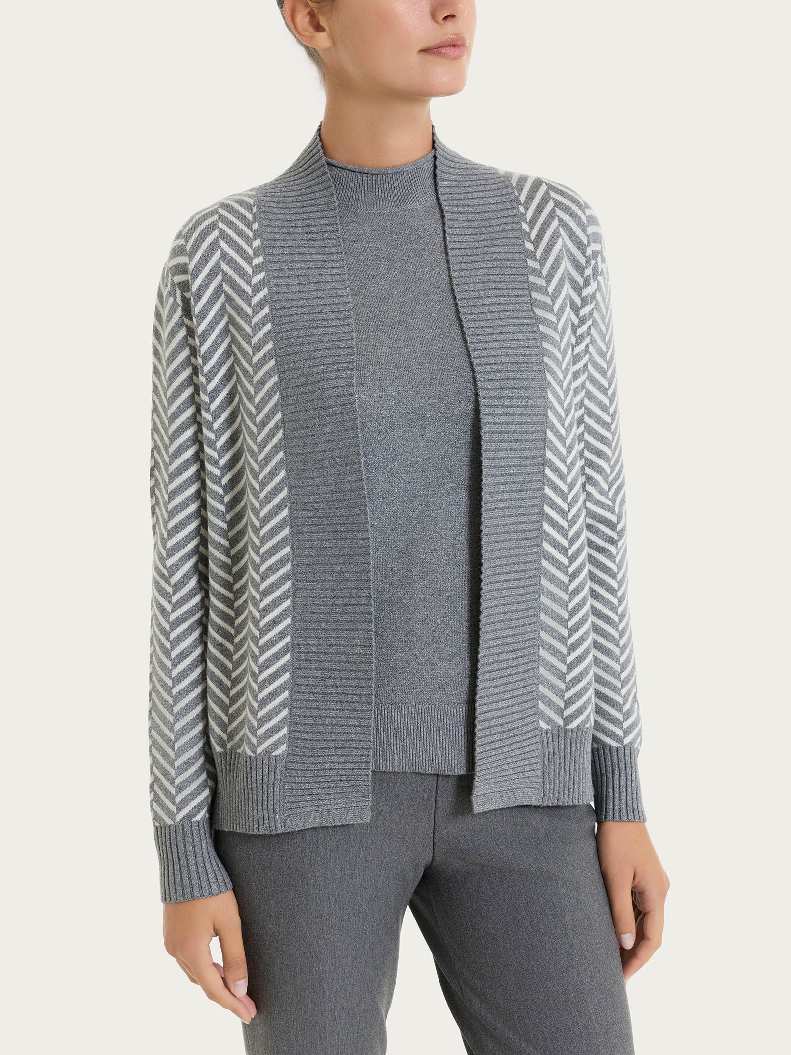 Cardigan aperto con fantasia spigata in Super Soft Neri Donna - Ragno