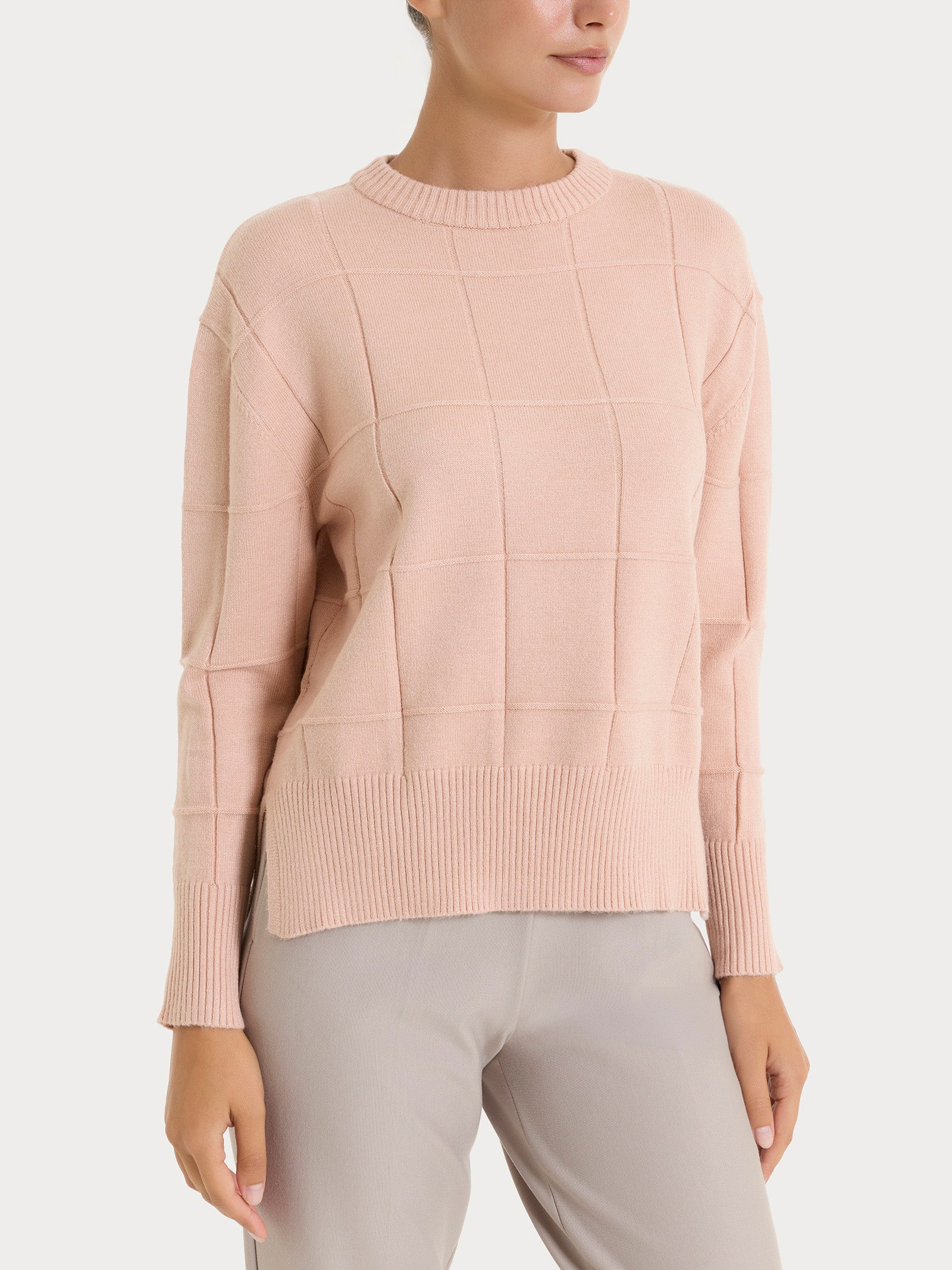 Maglia girocollo con fantasia check in Super Soft Rosa Donna - Ragno