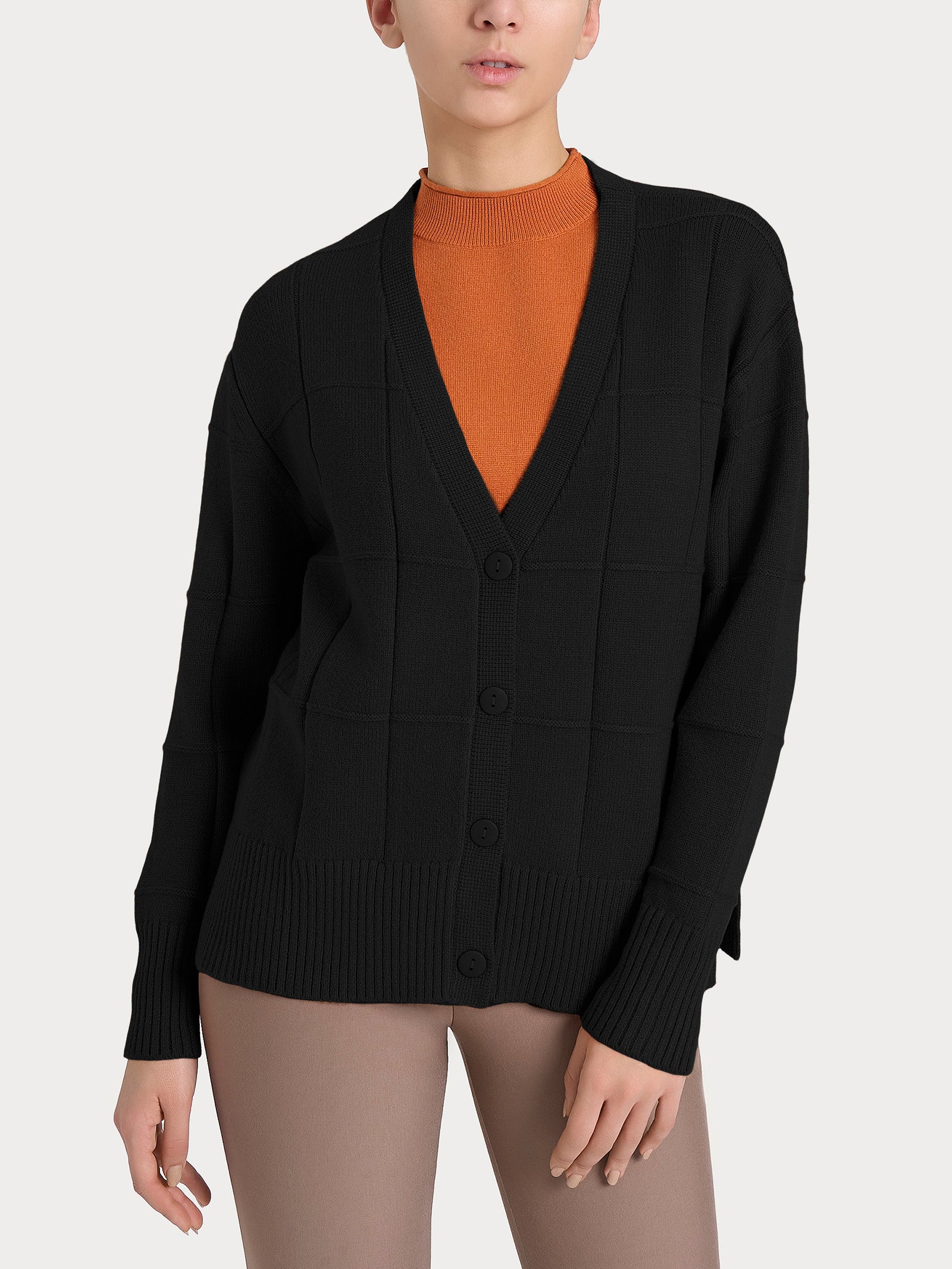 Cardigan con scollo a V e fantasia check in Super Soft Neri Donna - Ragno