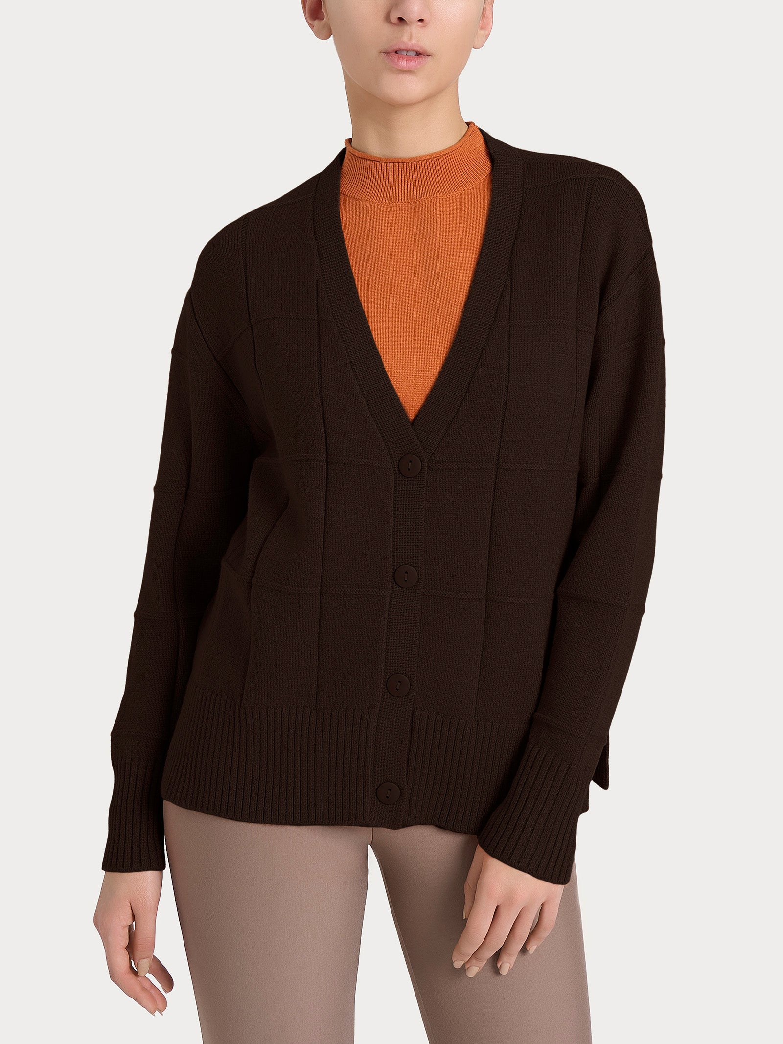 Cardigan con scollo a V e fantasia check in Super Soft Marroni Donna - Ragno