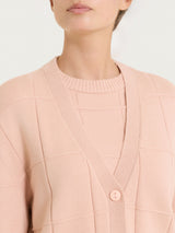 Cardigan con scollo a V e fantasia check in Super Soft Rosa Donna - Ragno
