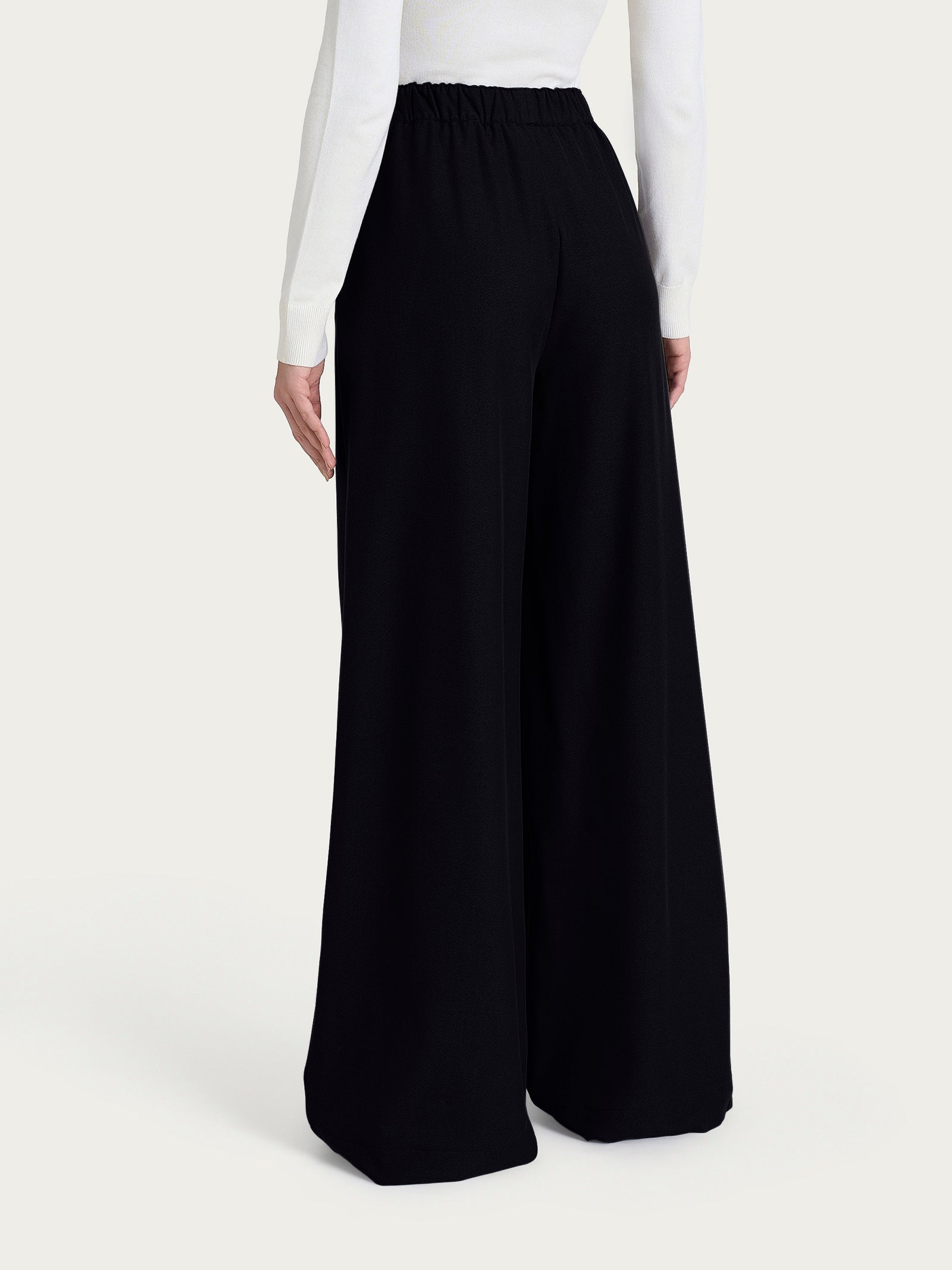 Pantalone a palazzo con tasche e pinces in Flannel Twill Neri Donna - Ragno