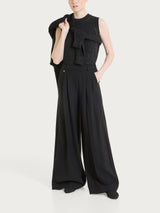 Pantalone a palazzo con tasche e pinces in Flannel Twill Neri Donna - Ragno