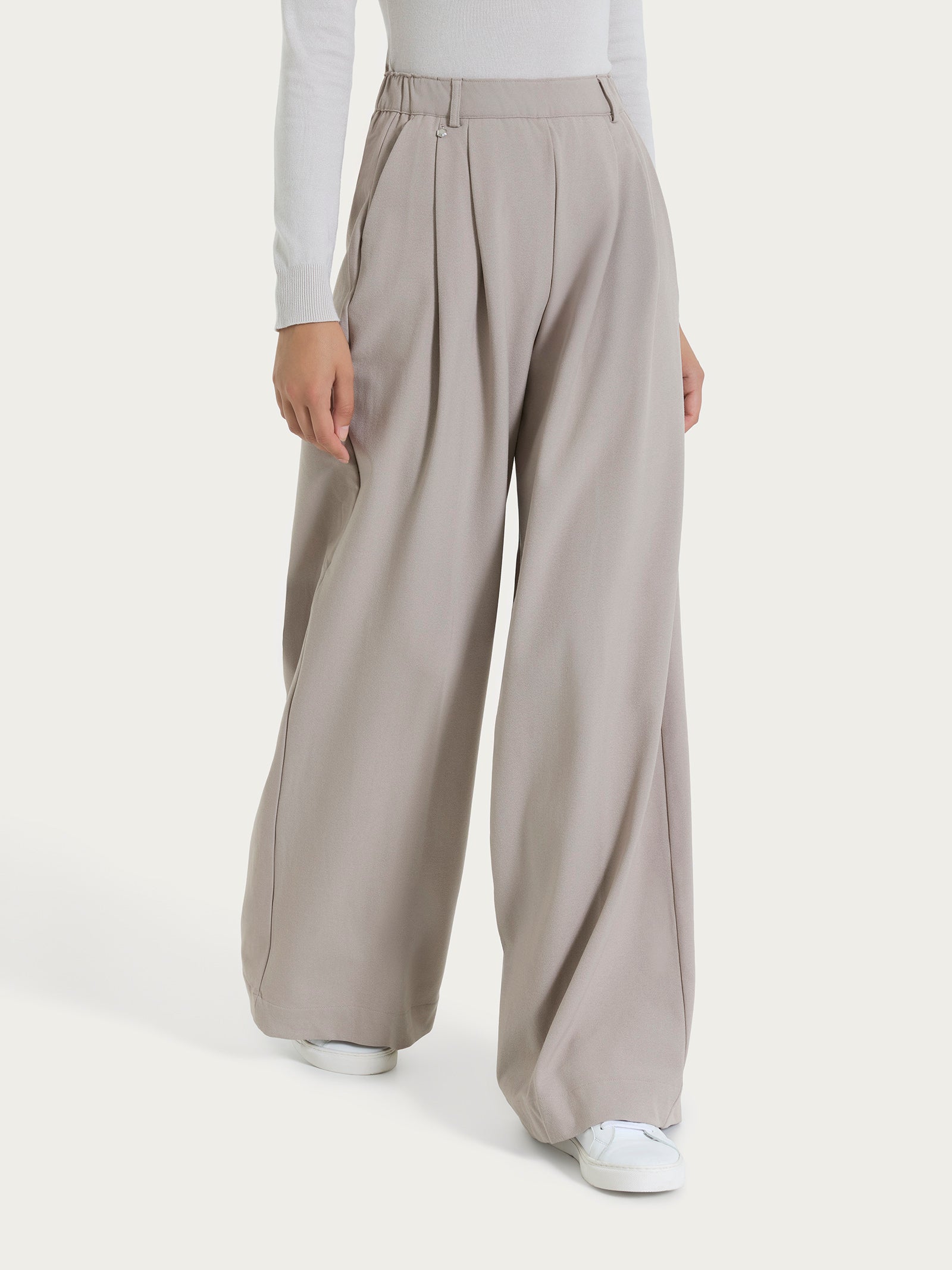 Pantalone a palazzo con tasche e pinces in Flannel Twill Grigi Donna - Ragno