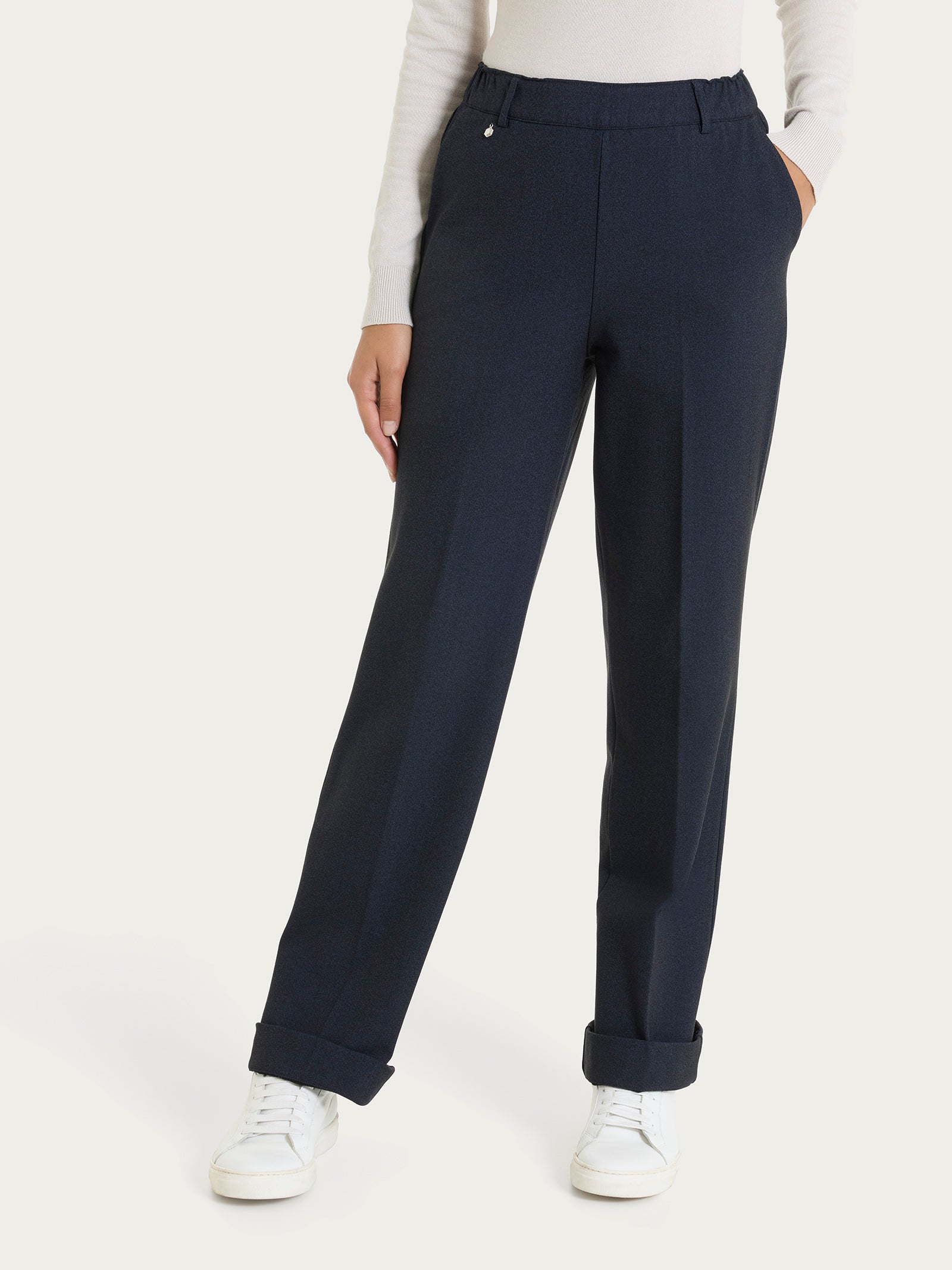 Pantalone ampio con tasche in Flannel Twill Blu Donna - Ragno