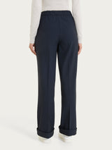 Pantalone ampio con tasche in Flannel Twill Blu Donna - Ragno