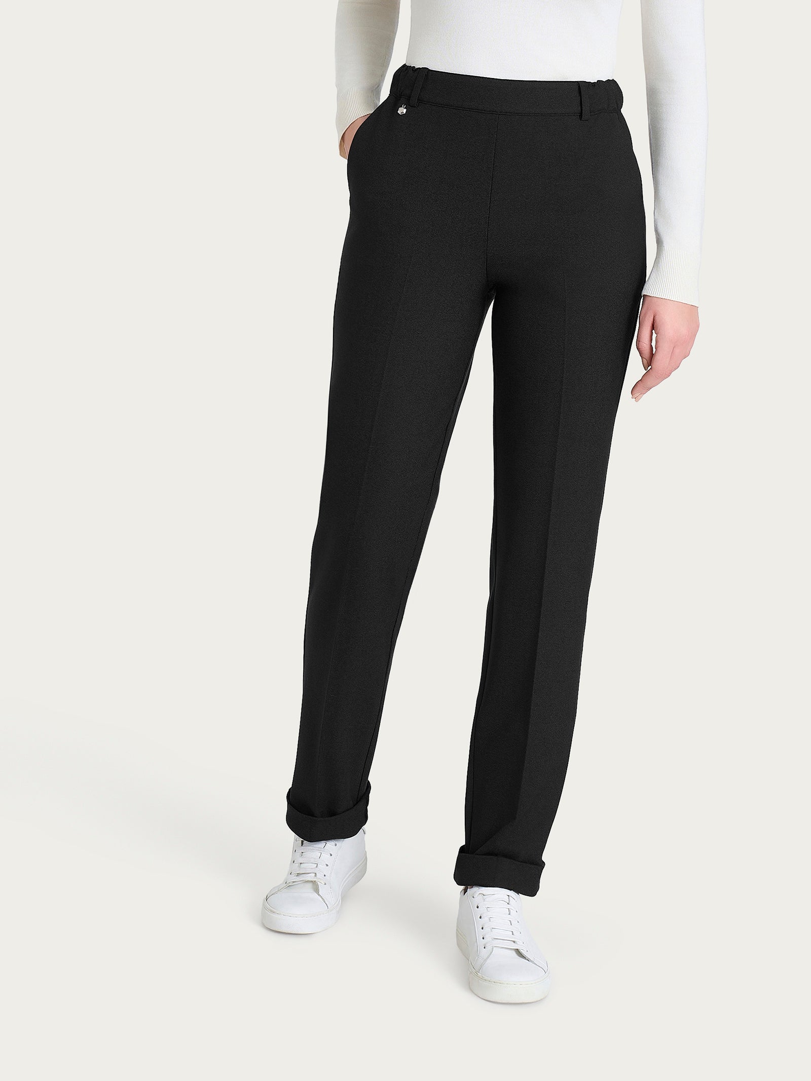 Pantalone dritto con tasche in Flannel Twill Neri Donna - Ragno