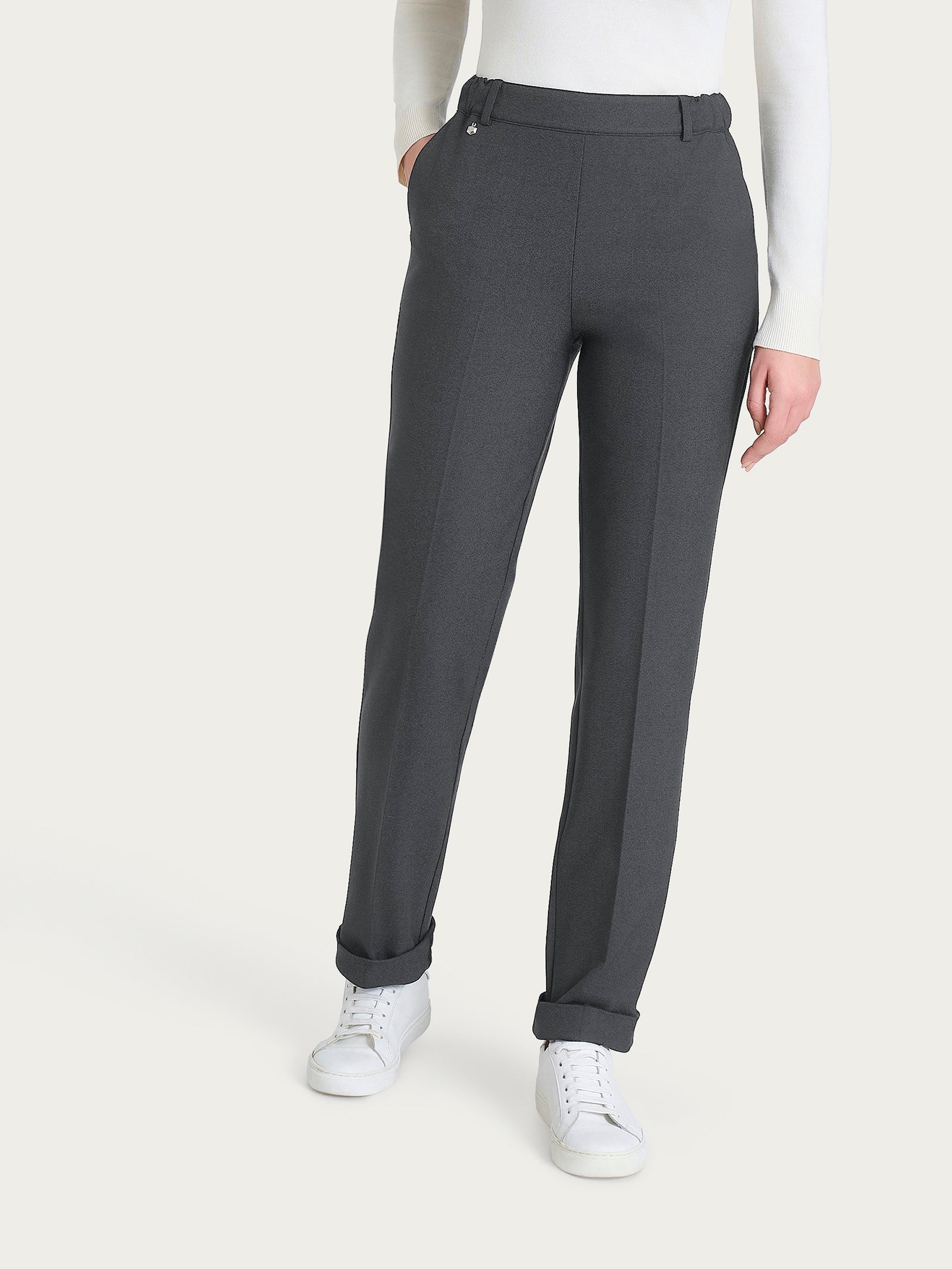 Pantalone dritto con tasche in Flannel Twill Neri Donna - Ragno