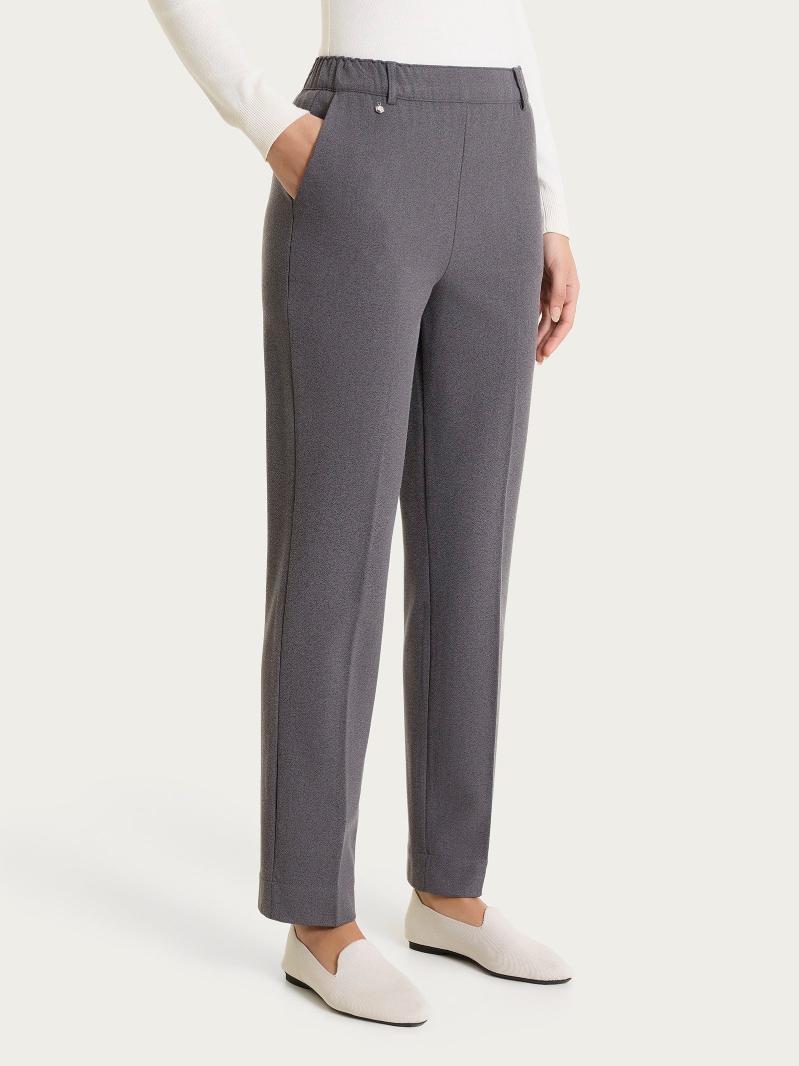 Pantalone dritto con tasche in Flannel Twill Neri Donna - Ragno