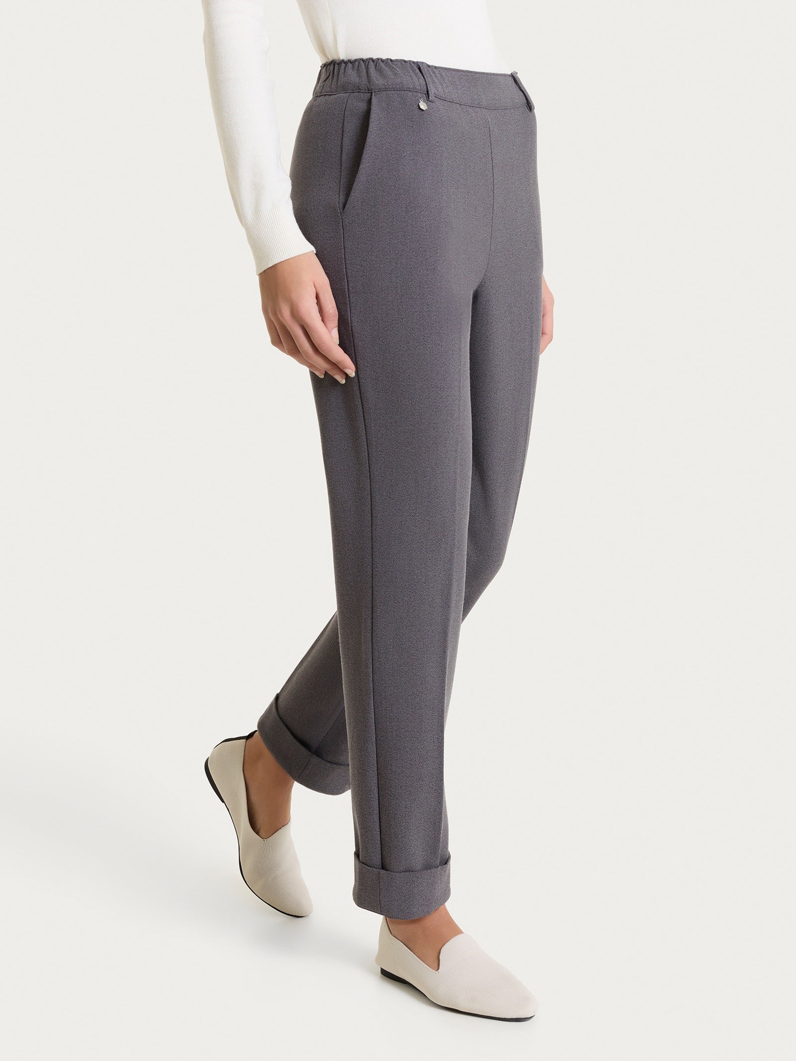 Pantalone dritto con tasche in Flannel Twill Neri Donna - Ragno