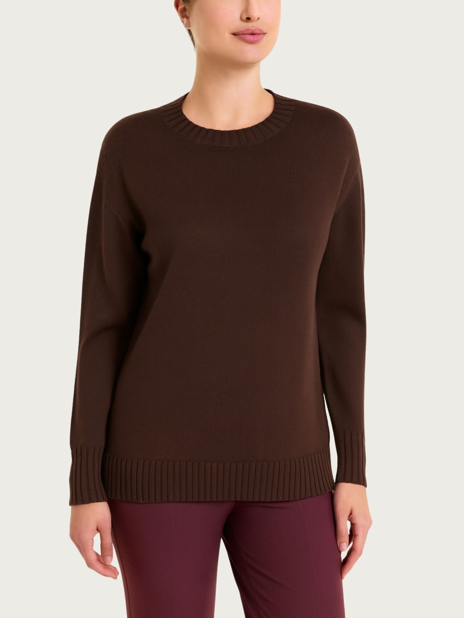 Maglia girocollo leggera in Merino Soft Marroni Donna - Ragno