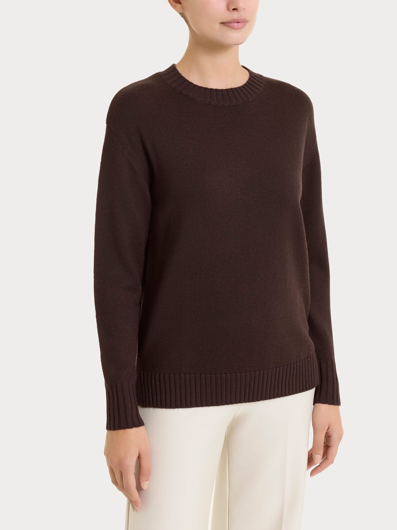 Maglia girocollo leggera in Merino Soft Marroni Donna - Ragno