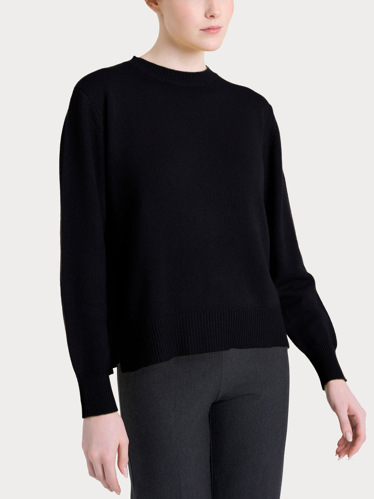 Maglia girocollo tinta unita in misto Lana e Angora Neri Donna - Ragno