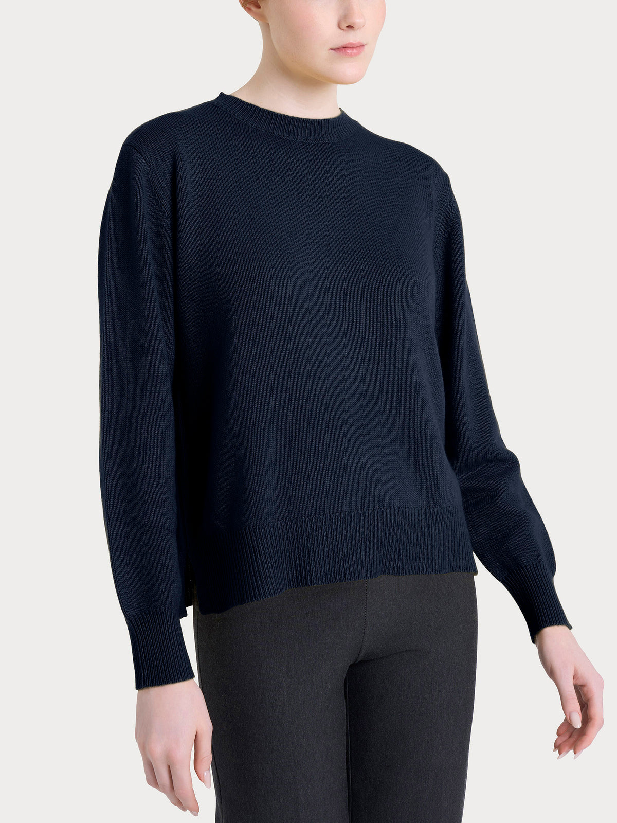 Maglia girocollo tinta unita in misto Lana e Angora Blu Donna - Ragno
