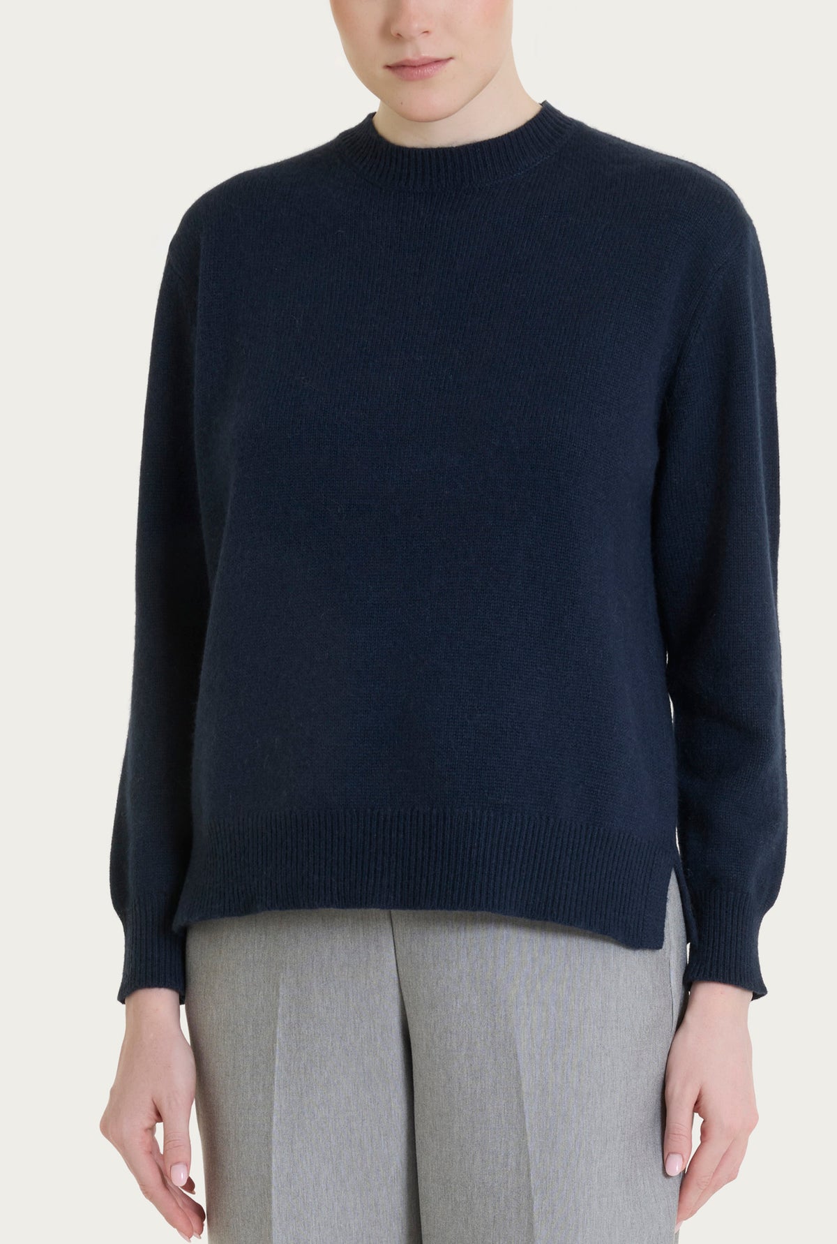 Maglia girocollo tinta unita in misto Lana e Angora Blu Donna - Ragno