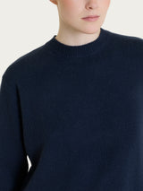 Maglia girocollo tinta unita in misto Lana e Angora Blu Donna - Ragno