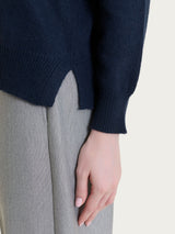 Maglia girocollo tinta unita in misto Lana e Angora Blu Donna - Ragno