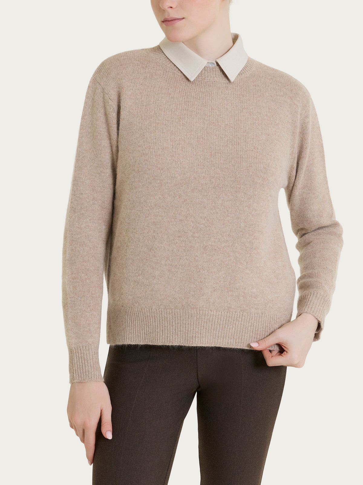 Maglia girocollo tinta unita in misto Lana e Angora Grigi Donna - Ragno
