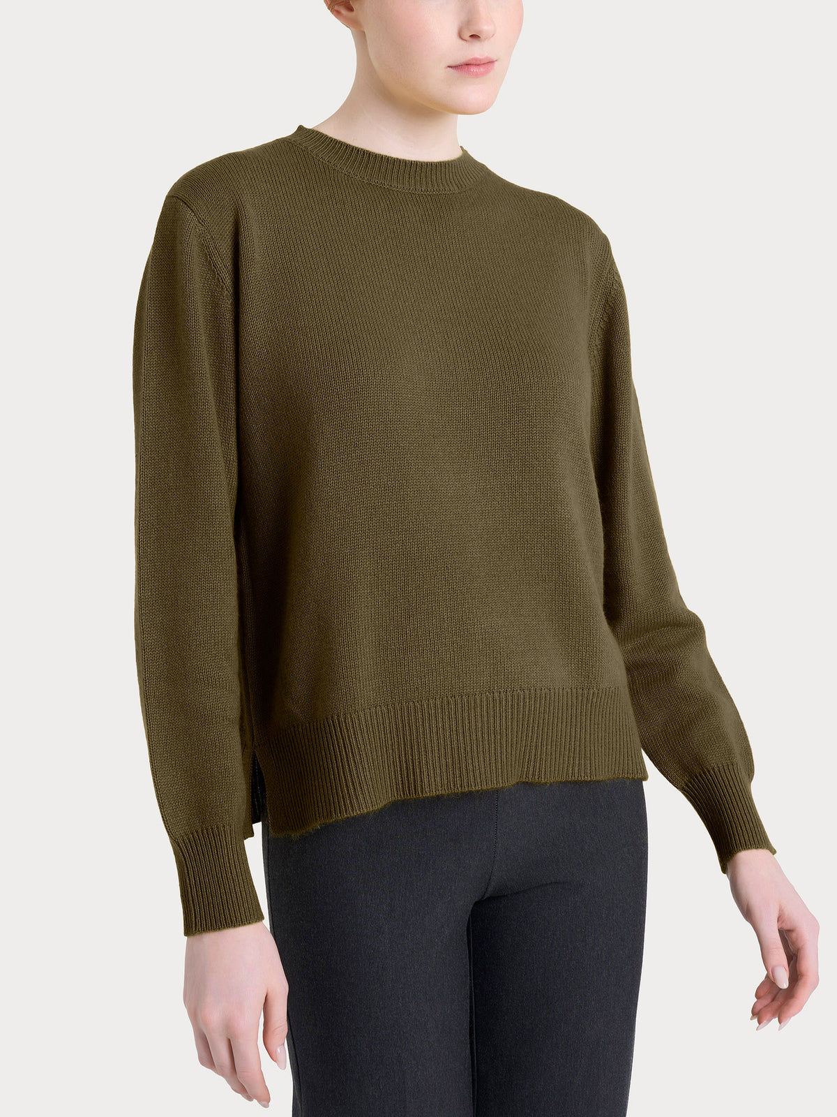 Maglia girocollo tinta unita in misto Lana e Angora Verdi Donna - Ragno