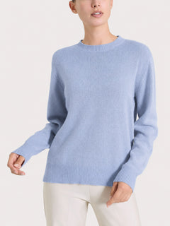 Maglia girocollo tinta unita in misto Lana e Angora Azzurri Donna - Ragno