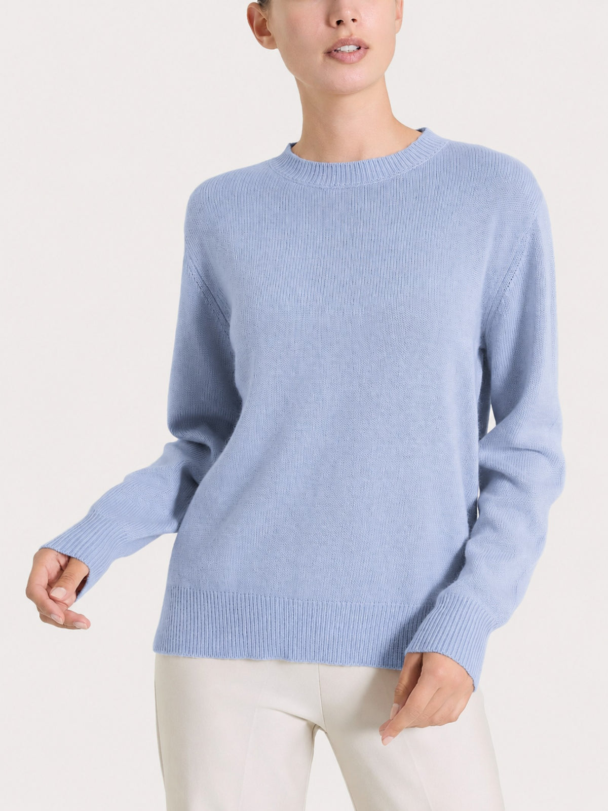 Maglia girocollo tinta unita in misto Lana e Angora Azzurri Donna - Ragno