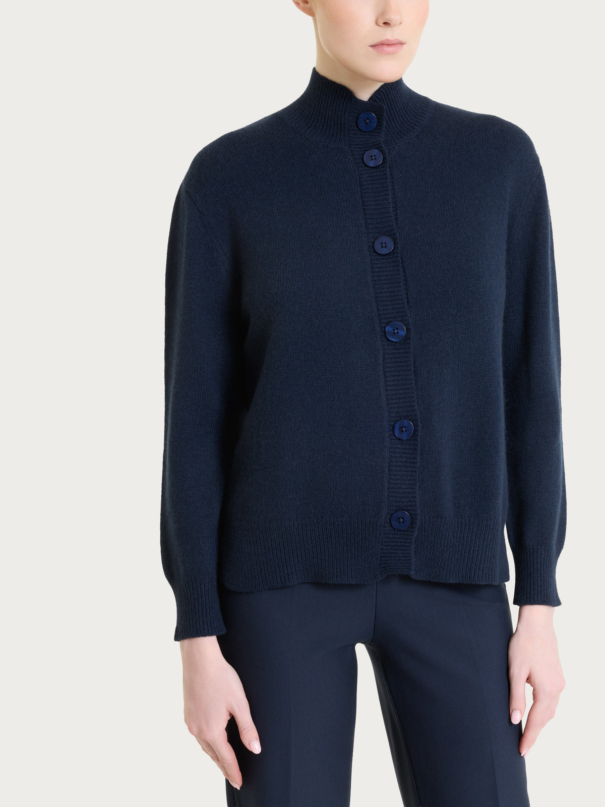 Cardigan con collo alto in misto Lana e Angora Blu Donna - Ragno