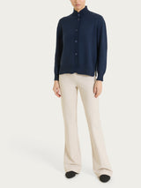 Cardigan con collo alto in misto Lana e Angora Blu Donna - Ragno