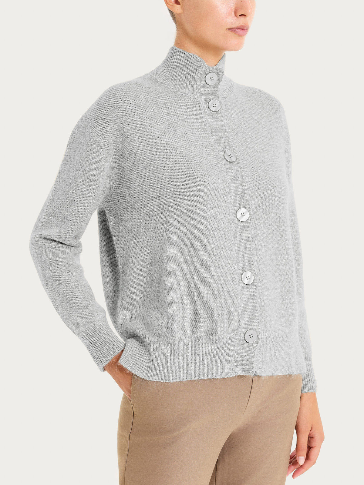 Cardigan con collo alto in misto Lana e Angora Neri Donna - Ragno