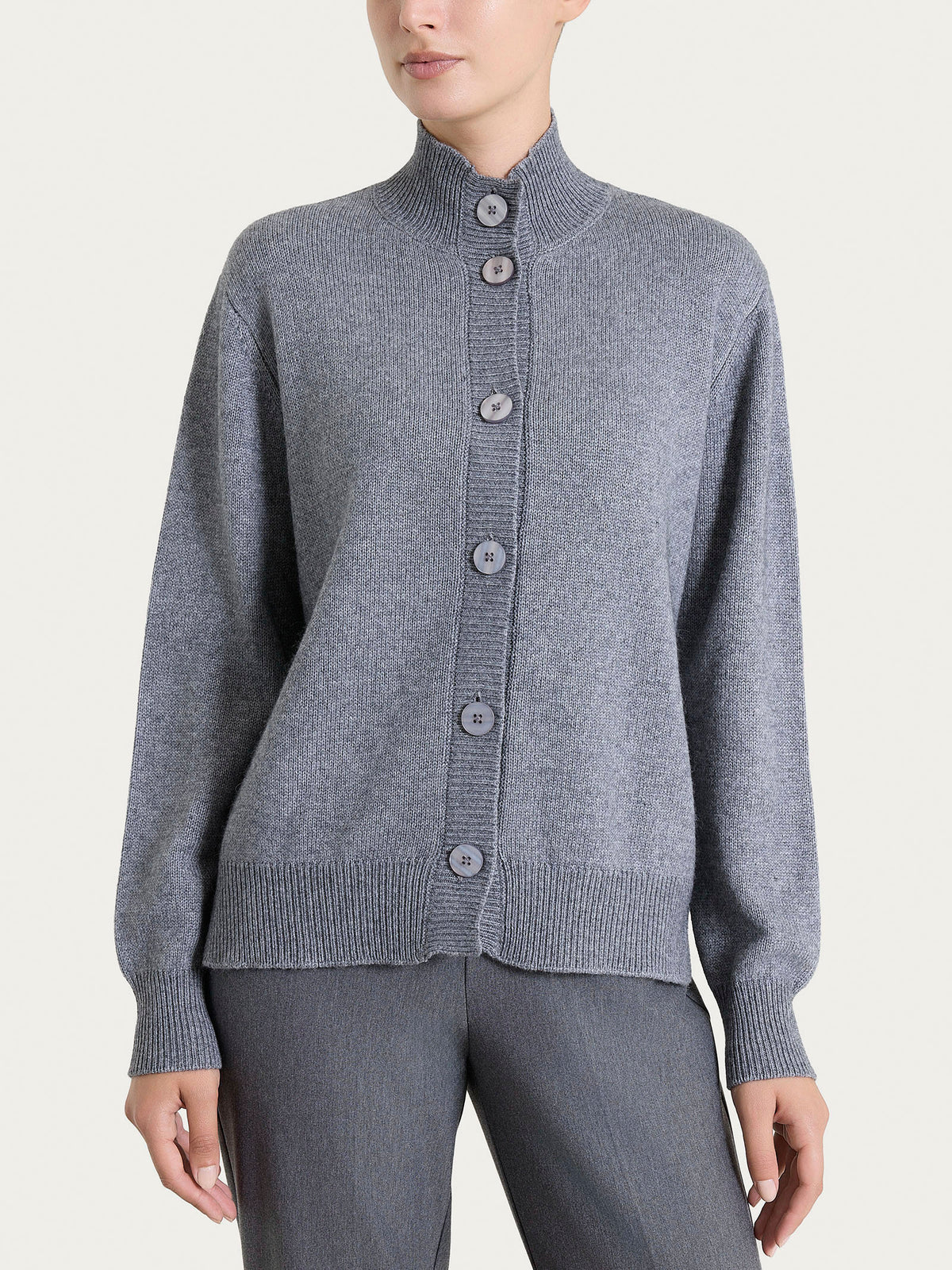 Cardigan con collo alto in misto Lana e Angora Neri Donna - Ragno