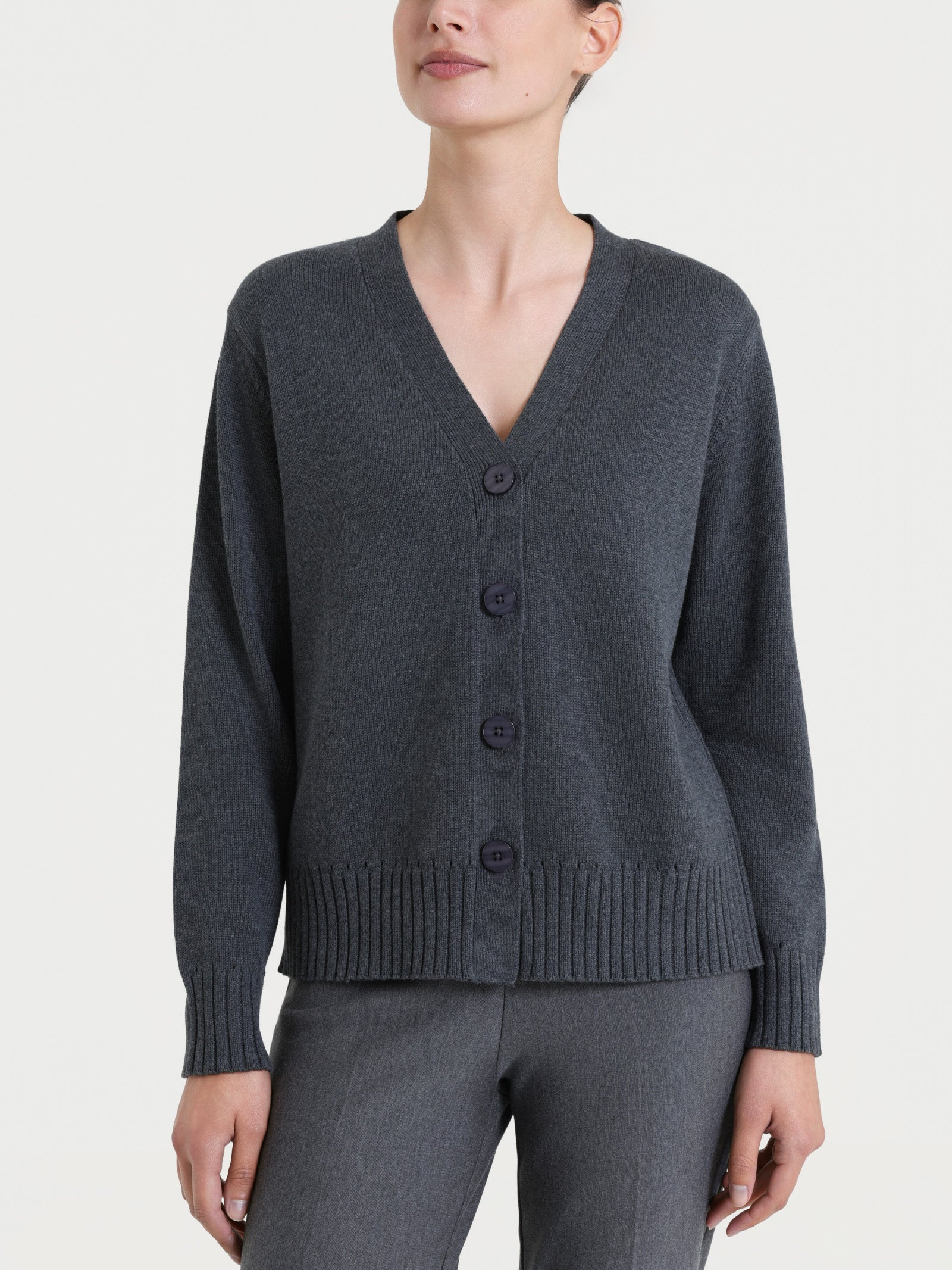 Cardigan con scollo a V e bottoni in Winter Cotton  Neri Donna - Ragno