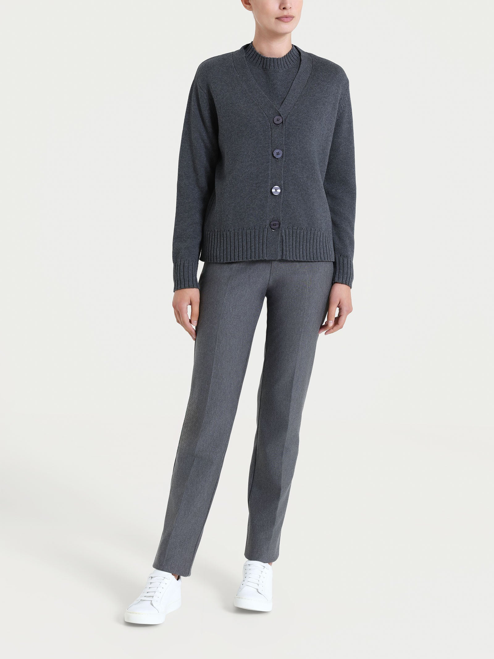 Cardigan con scollo a V e bottoni in Winter Cotton  Neri Donna - Ragno