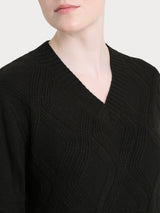 Maglia con scollo a V e con trecce in Natural Soft Neri Donna - Ragno