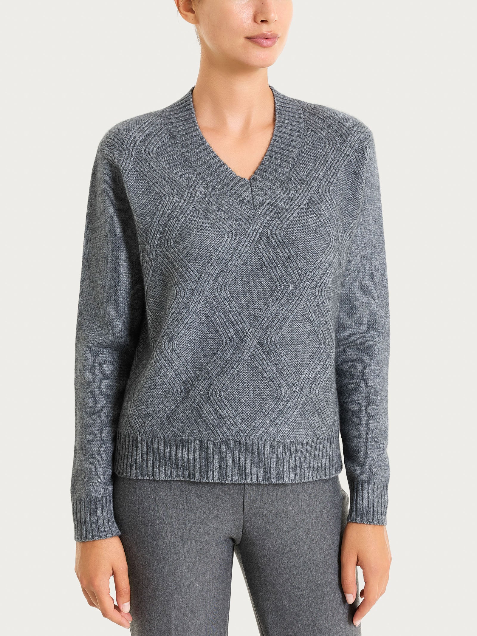 Maglia con scollo a V e con trecce in Natural Soft Neri Donna - Ragno