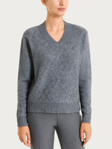 Maglia con scollo a V e con trecce in Natural Soft Neri Donna - Ragno