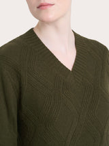 Maglia con scollo a V e con trecce in Natural Soft Verdi Donna - Ragno