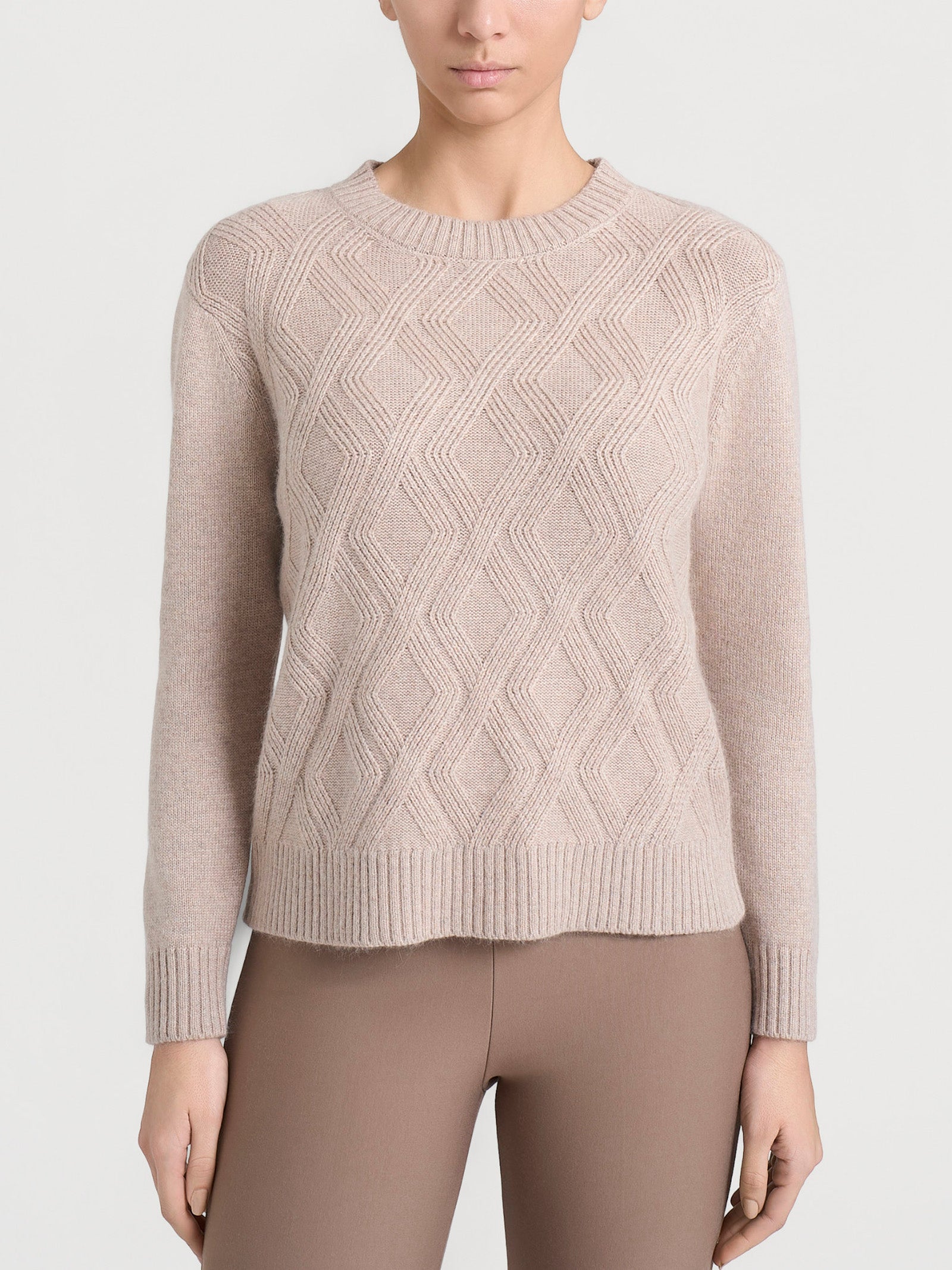 Maglia girocollo con trecce in Natural Soft Grigi Donna - Ragno