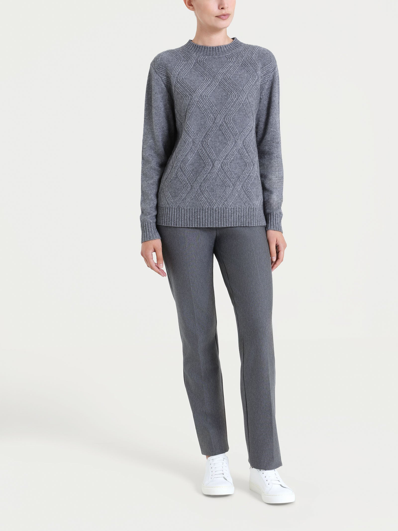 Maglia girocollo con trecce in Natural Soft Neri Donna - Ragno