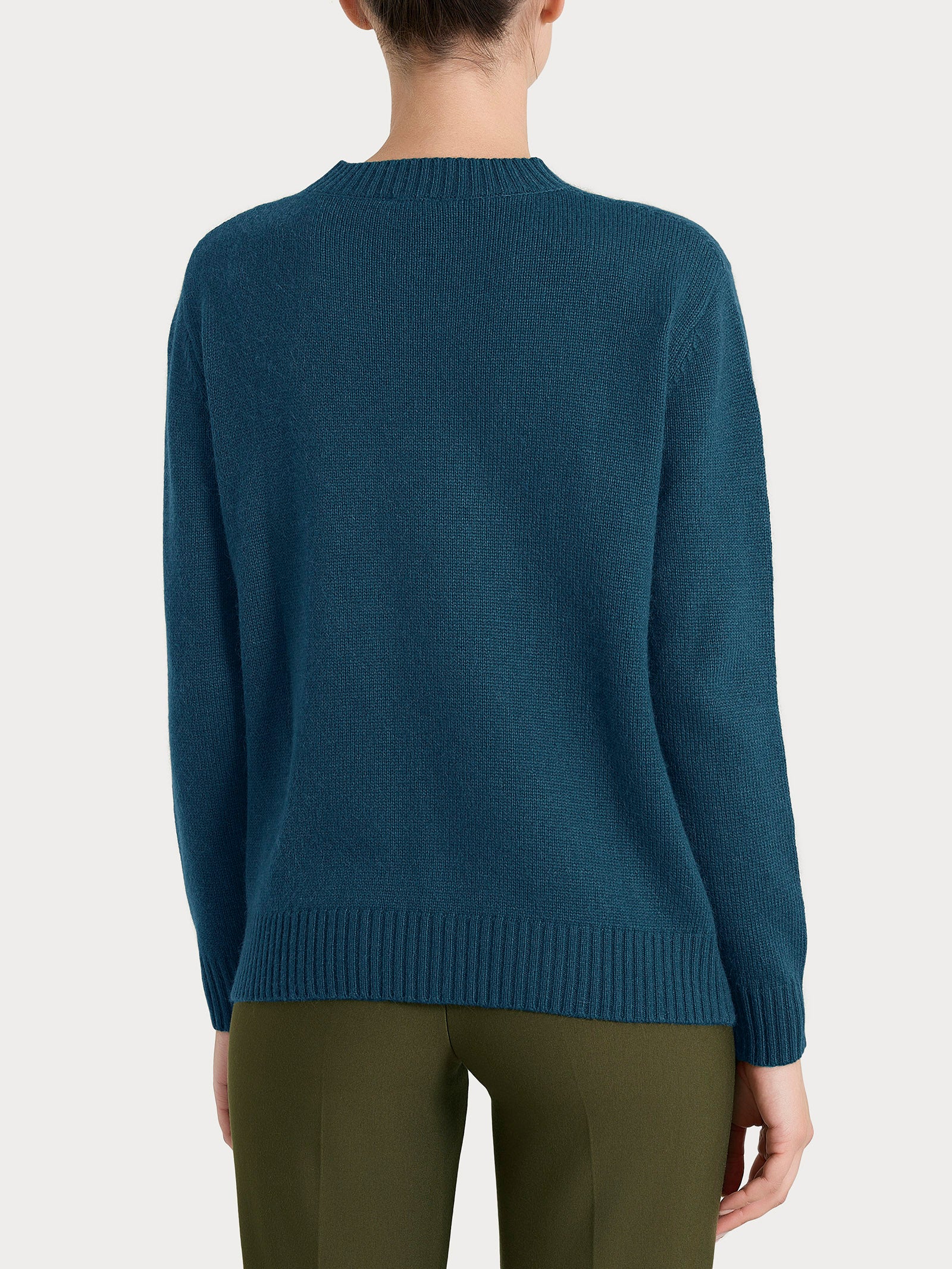 Maglia girocollo con trecce in Natural Soft Blu Donna - Ragno