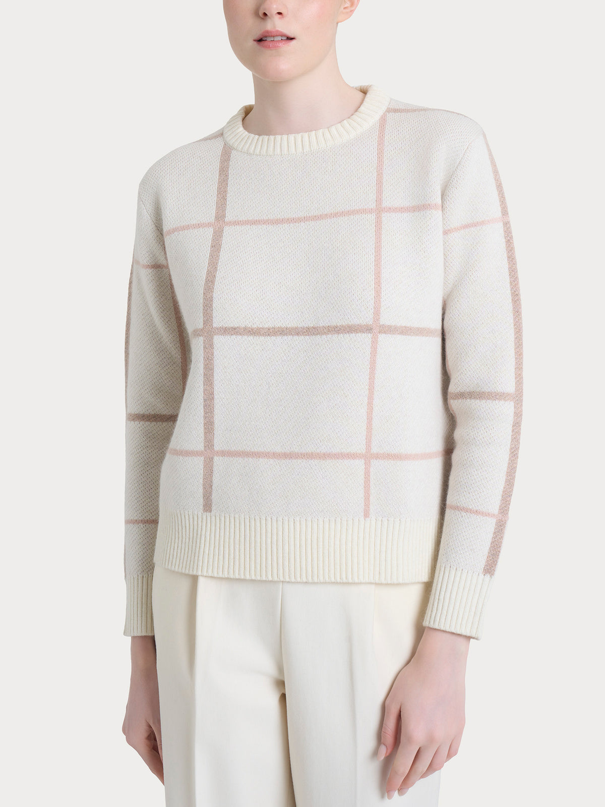 Maglia girocollo con check pattern in misto Lana e Angora Grigi Donna - Ragno
