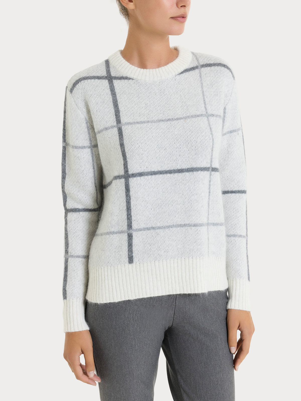 Maglia girocollo con check pattern in misto Lana e Angora Neri Donna - Ragno