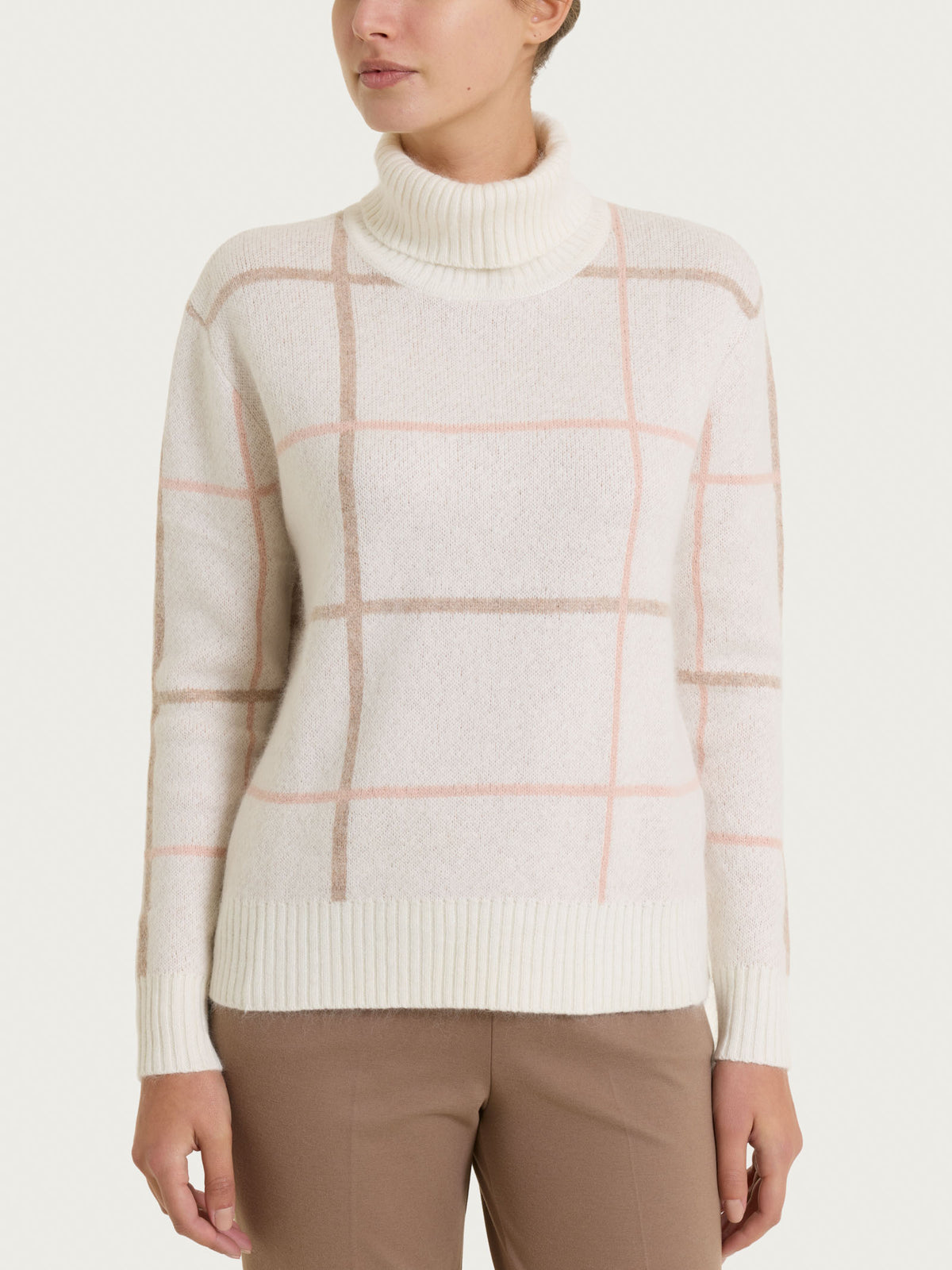 Dolcevita con check pattern in misto Lana e Angora Grigi Donna - Ragno
