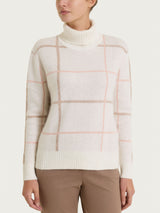 Women's Gray Wool and Angora Blend Checkered Turtleneck - Ragno