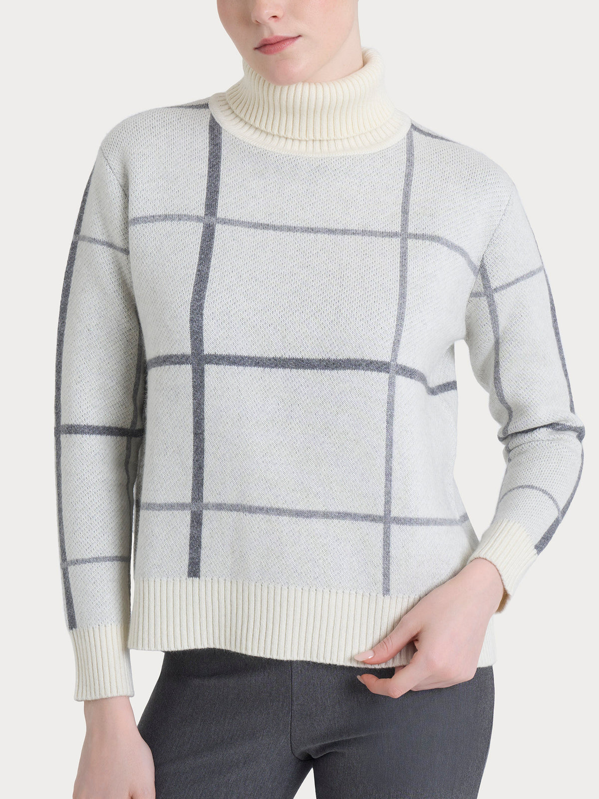 Dolcevita con check pattern in misto Lana e Angora Neri Donna - Ragno